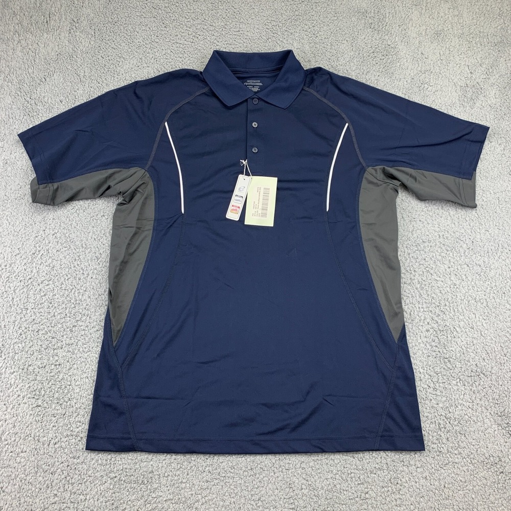 NEW Extreme Performance Polo Shirt Men's Large Navy Grey Colorblock Short Sleeve